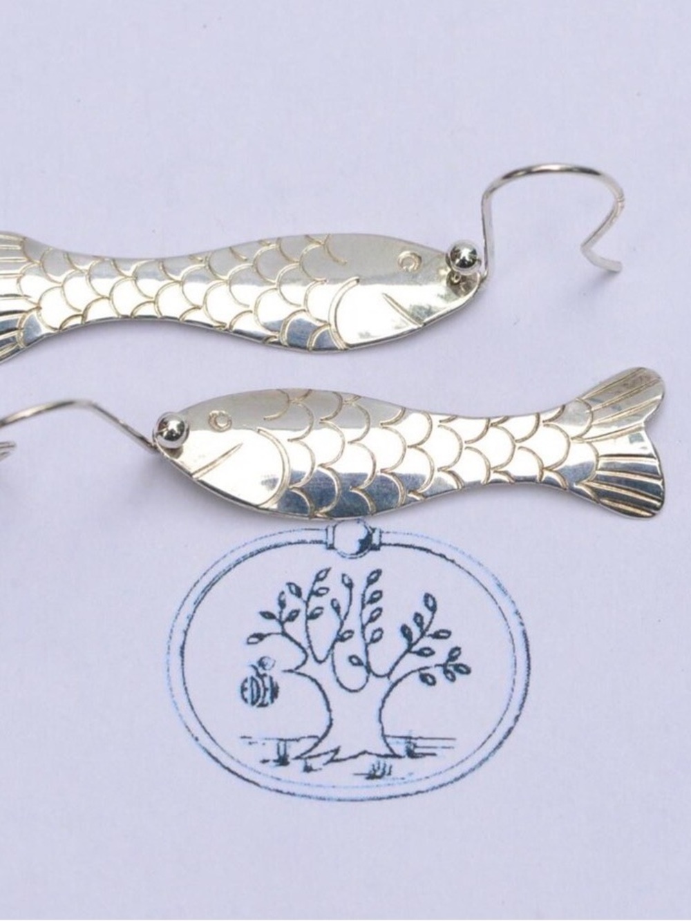 Eden hand arts Silver Fish Motif Drop Earrings